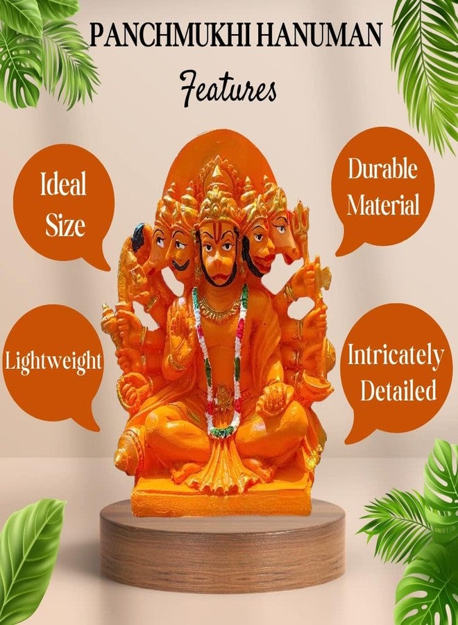 PICKARTME Resin Panchmukhi Hanuman Idol- Bajarang Bali Statue In Sinduri Color | Hanuman Ji Ki Murti For Pooja, Office & Home Temple - 6 Inch, Orange - Image 5